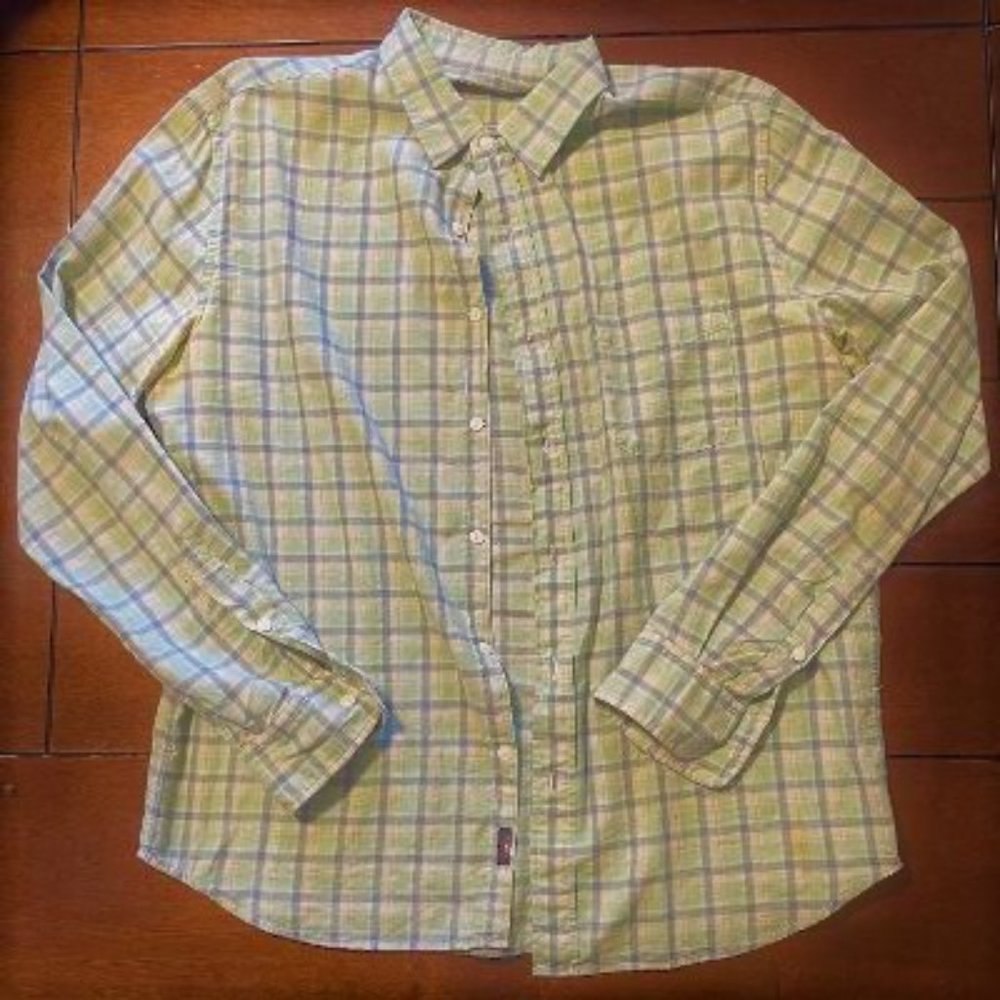 FAHERTY Long Sleeve Plaid Green Shirt-Large